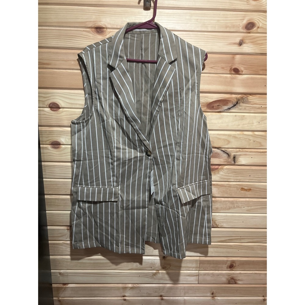 Cupshe Tan White Striped Sleeveless Blazer Vest XL CAA14B4M003ZZ Single Button